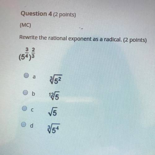 Rewrite the rational exponent as a radical