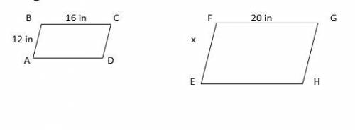 The following two parallelograms are drawn below. Find the measurement of FE or the variable “x”
