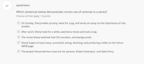 Which sentences below demonstrate correct use of commas in a series?