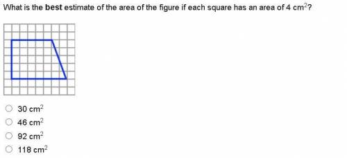 What is the best estimate of the area of the figure if each square has an area of 4 cm2? On a coord