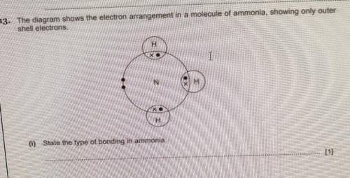 The diagram shows the electron arrangement in a molecule of ammonia, showing only outer

shell ele
