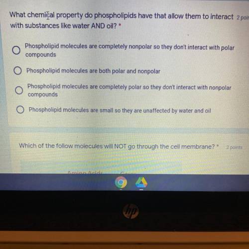 What chemical property do phospholipids have that allow them to interact 2 points

with substances