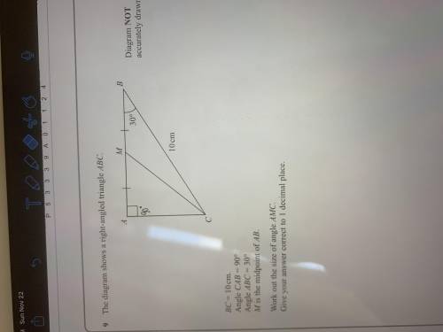 the diagram shows a right angles triangle ABC. BC = 10 cm. angle CAB = 90 degrees. angle ABC = 30 d