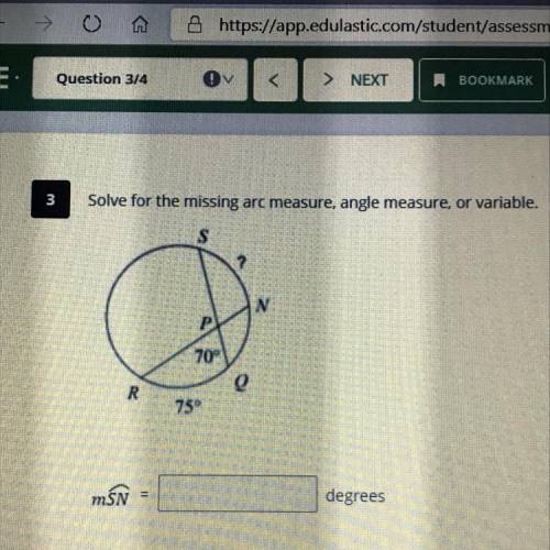 Solve for the missing arc measure, angle measure, or variable.

mSN = _____ degrees.
Please help!