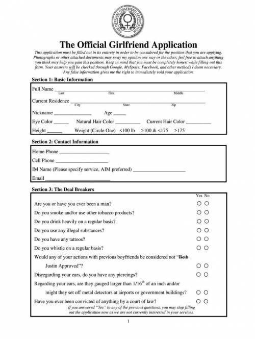 fill out this application for brainliest do only section one I don't want it to be to weird, I'm on