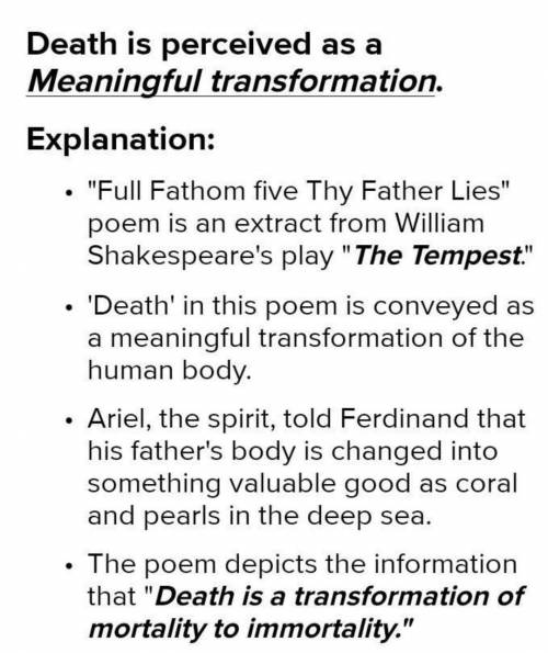 How is death perceived in the poem full fathom five thy father lies?explain​