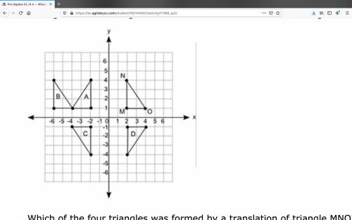 The figure shows triangle MNO and some of its transformed images on a coordinate grid:

Which of t