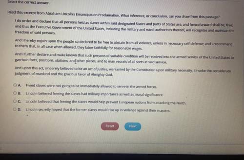 Read this excerpt from Abraham Lincolns emancipation proclamation. I hat inference, conclusion, can