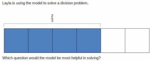 Layla is using the model to solve a division problem.

An area model has 4 shaded parts and 2 unsh