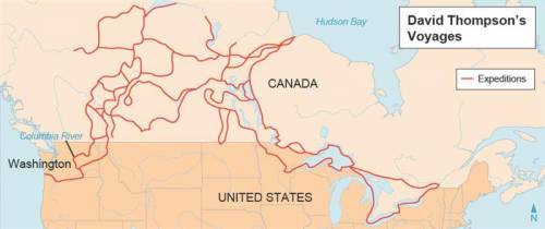 This map shows David Thompson’s journeys through North America.

Thompson’s main contribution to t