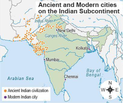 The map shows ancient and modern cities in the Indian subcontinent.

A map titled Ancient and Mode