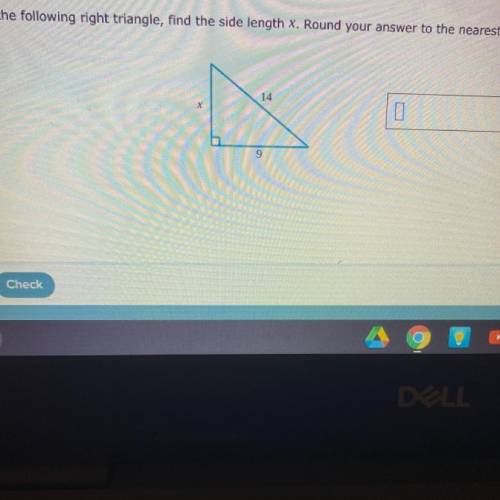 For the following right triangle, find the size length X. Round your answer to the nearest hundredt