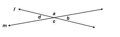 UnansweredIf Measure of angle a is 155°, what is Measure of angle c?

Line l intersects line m to