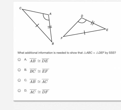 There are two triangles, triangle ABC and triangle DEF. Side AB is congruent to side DE, side BC is