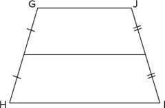 In the isosceles trapezoid shown, GJ = 5 and HI = 9. Determine the length of the midsegment of the