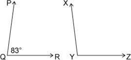 Find m∠XYZ in the figure if ∠XYZ and ∠PQR are supplementary angles.

Question 5 options:
A) 
83°
B