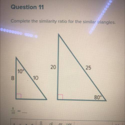 FOR A TEST!! HELP! Complete the similarity ratio for the similar triangles.