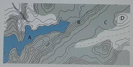 Using this topographic map, identify where the cliff is foundABCD