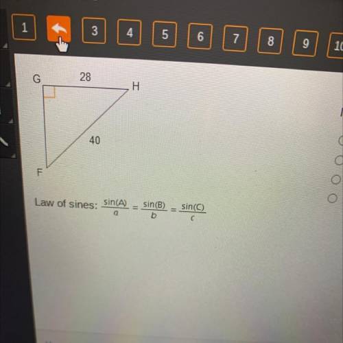 What is the approximate measure of angle F? Use the
law of sines to find the answer.