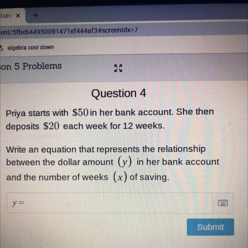 write an equation representing the relationship between the dollar amount (y) in her bank account a