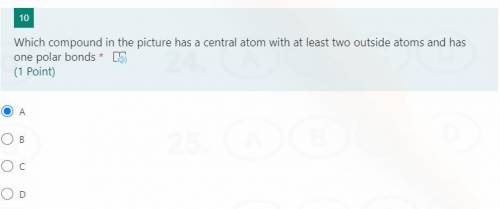 Which compound in the picture has a central atom with four outside atoms and has at least one nonpo