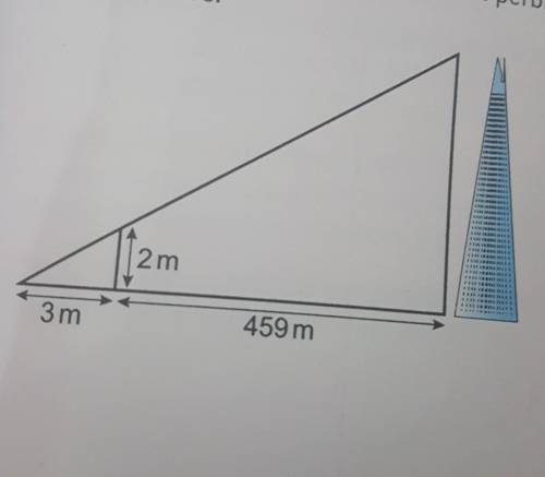 Find the height of the object next to the triangle using the similarity of the triangle.