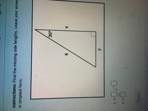 Find the missing side lengths leave your answerss as radicals??