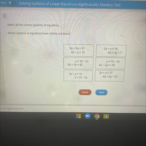 Revious

2
Next
Solving Systems of Linear Equations Algebraically: Mastery Test
2
Select all the c