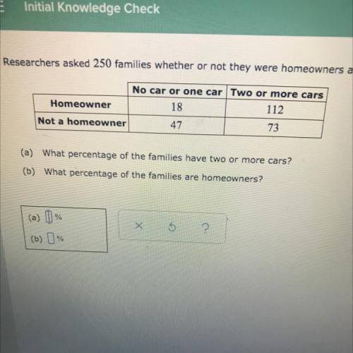 Researchers asked 250 families whether or not they were homeowners and how many cars they had. Thei