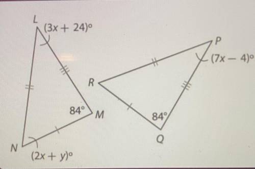 Triangle LMN is congruent to triangle PQR. Find M angle L.