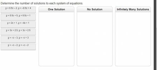 Determine the number of solutions to each system of equations.

Please put all of the equations in
