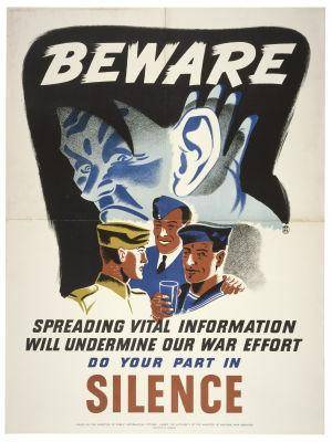 This World War II poster was designed to encourage Americans to avoid sharing information that coul
