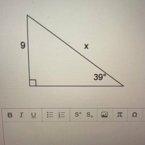 Solve for x. Round your answer to two decimal places. Show your work for full credit.