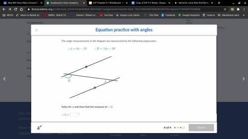 Solve for x and then find the measure of angle, A.