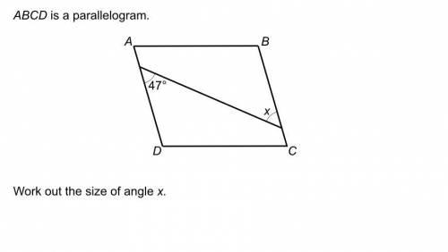 ABCD is a parallelogram. Work out the size of angle x