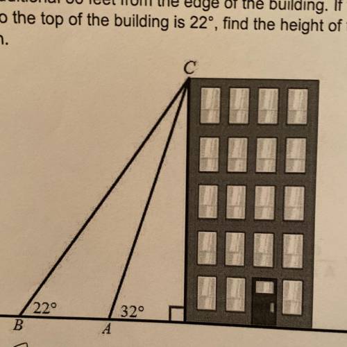 An ant looks to the top of a building at an angle of elevation of 32 °. The ant then walks an addit
