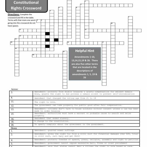 Constitutional rights crossword 
I need help please