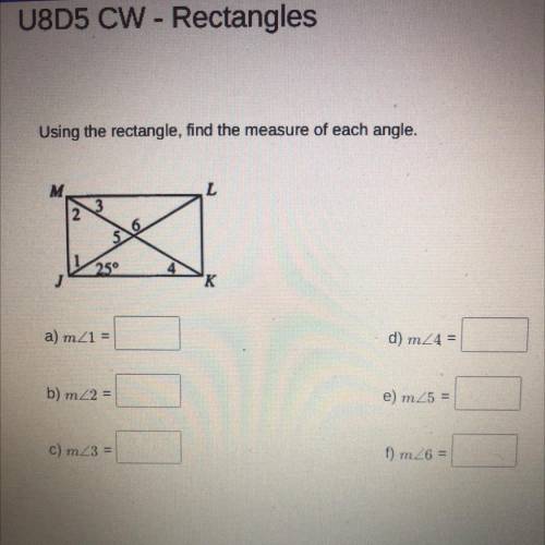 I need help on finding the measure of each angle on a rectangle