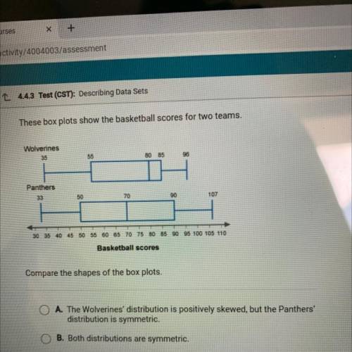 These box plots show the basketball scores for two tea

Compare the shapes of the box plots.
Compa