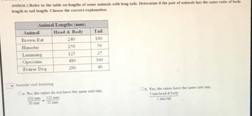 ANIMALS Refer to the table on lengths of some animals with long tails. Determine if the pair of ani
