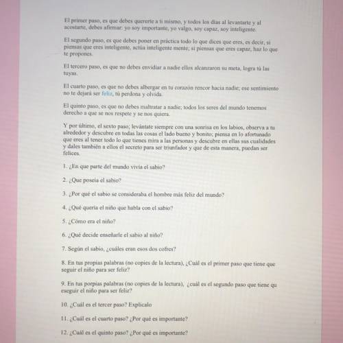 I need the answers to these questions in spanish for Lectura 2 El Cofre Encantado.