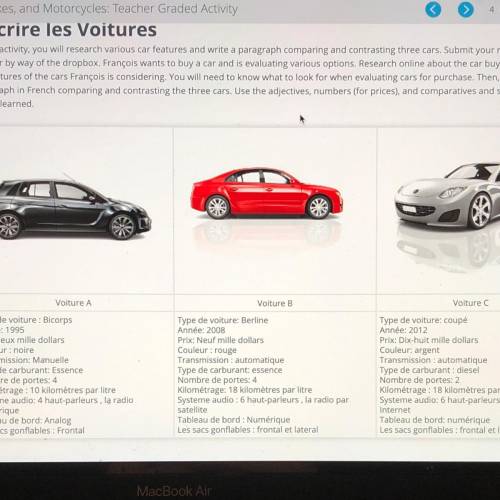 Les Voitures

 
In this activity, you will research various car features and write a paragraph comp