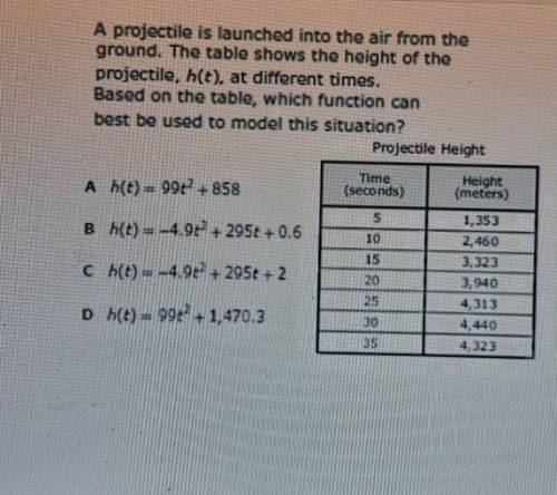 A projectile is launched into the air from the ground. The table shows the height of the projectile