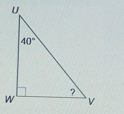 What is the measure of UVW in the triangle shown? A. 140° B. 50° C. 60° D. 10°