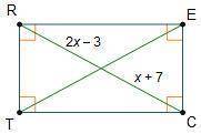 Pleases Help TREC is a rectangle. What is the length of ET?

10 units17 units20 units34 units