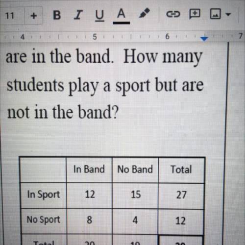 How many
students play a sport but are
not in the band? (Look at the photo!)