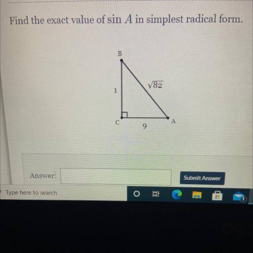 Find the exact value of sin A in simplest radical form.