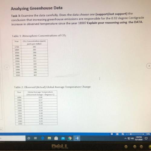 Analyze data on observed global temperatures and C02 concentrations. Develop a claim, explain your