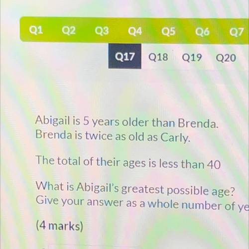 Abigail is 5 years older than Brenda.

Brenda is twice as old as Carly.
The total of their ages is