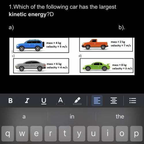 Which of the following cars have the most kinetic energy